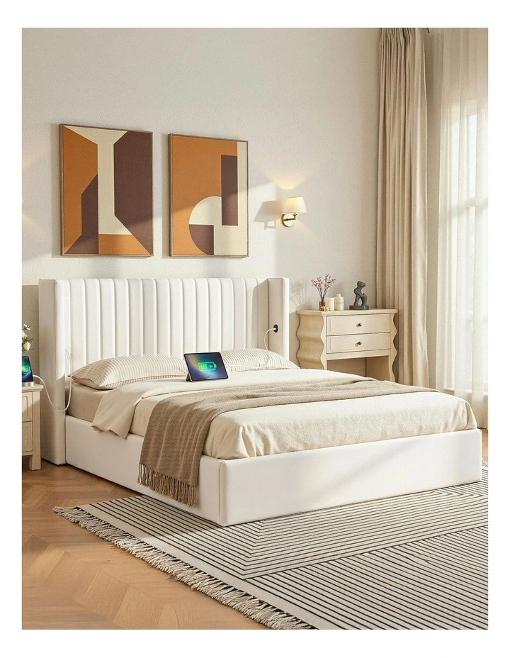 Queen Bed Frame With Gaslift Storage in White image 3