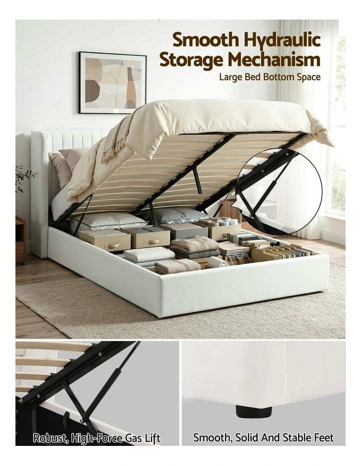 Queen Bed Frame With Gaslift Storage in White image 7
