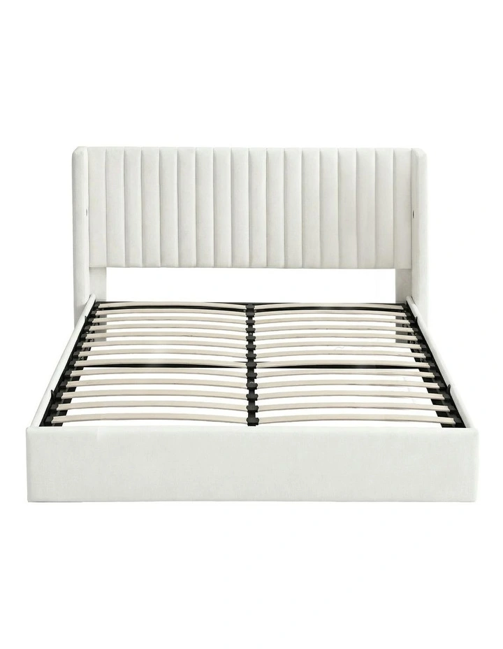 King Bed Frame with Gaslift Storage in White image 2