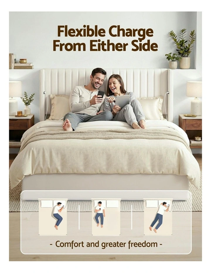 King Bed Frame with Gaslift Storage in White image 5