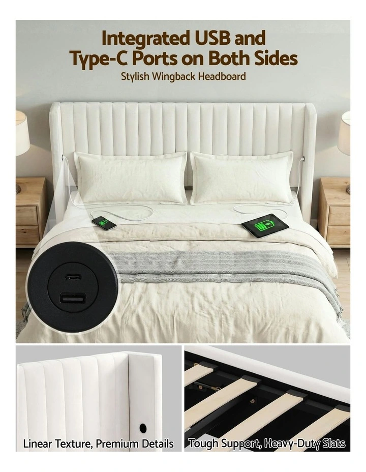 King Bed Frame with Gaslift Storage in White image 6