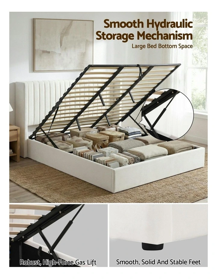 King Bed Frame with Gaslift Storage in White image 7