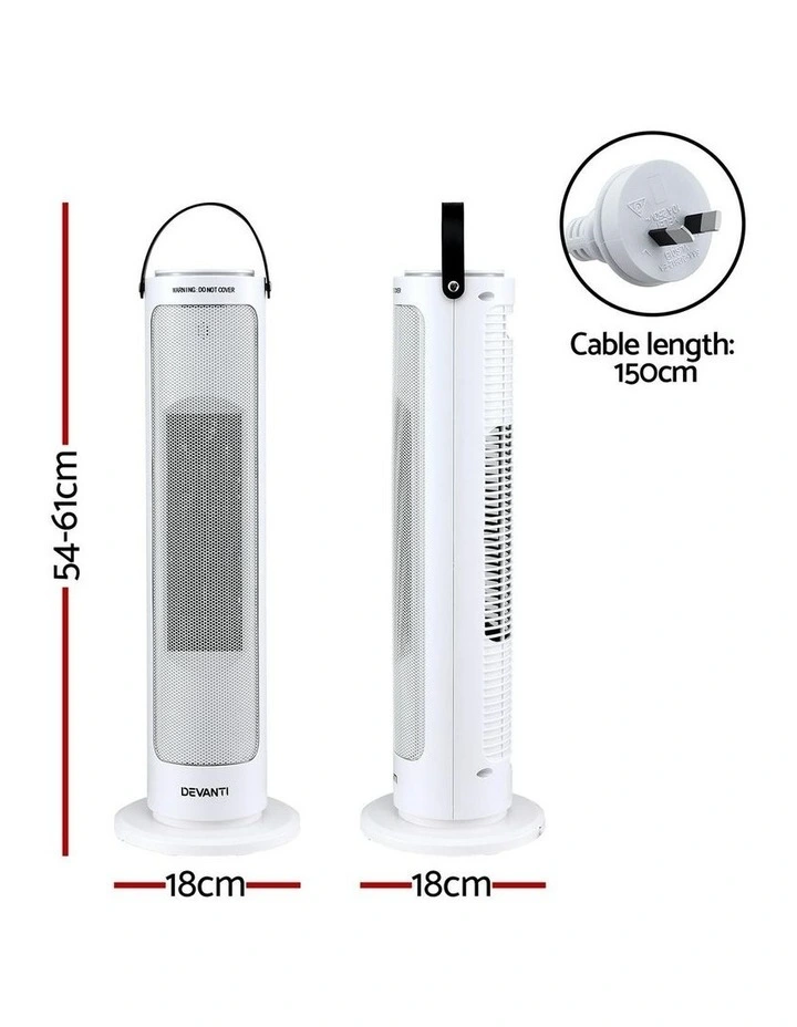 Ceramic Tower Heater Space Heaters Oscillating Indoor 2000W in White image 4