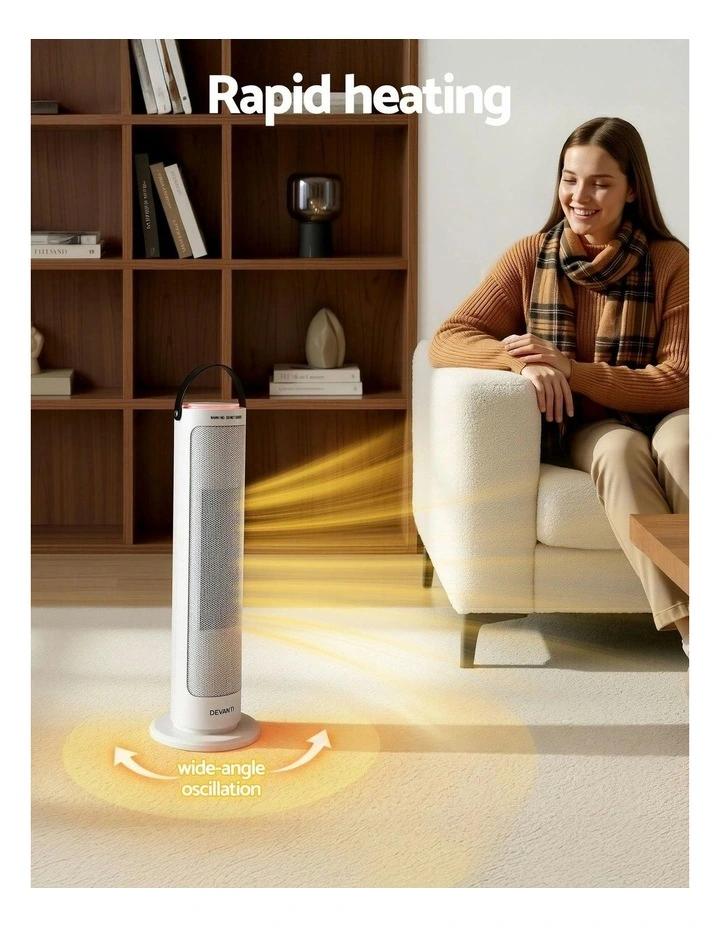 Ceramic Tower Heater Space Heaters Oscillating Indoor 2000W in White image 5