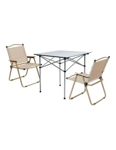 Camping Table Chair Set 3 Piece in Beige