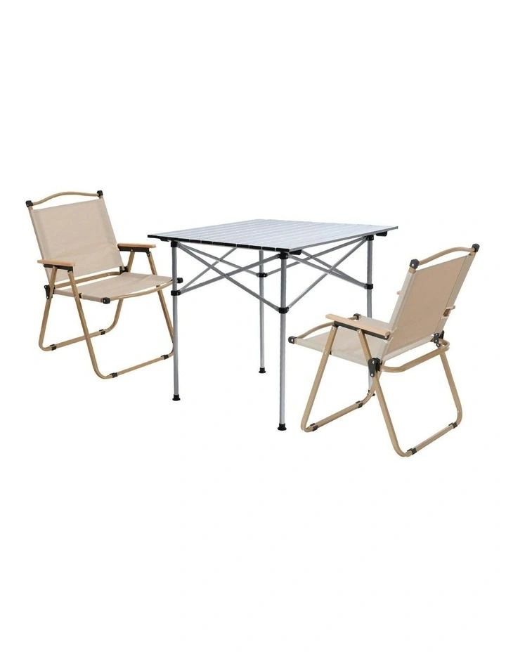 Camping Table Chair Set 3 Piece in Beige image 1