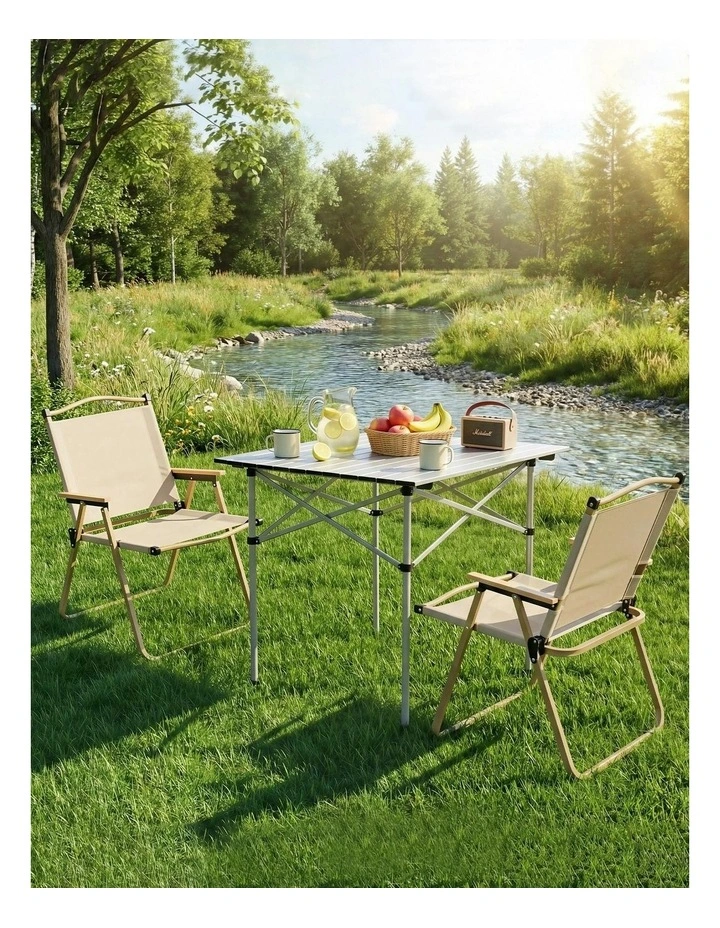 Camping Table Chair Set 3 Piece in Beige image 3