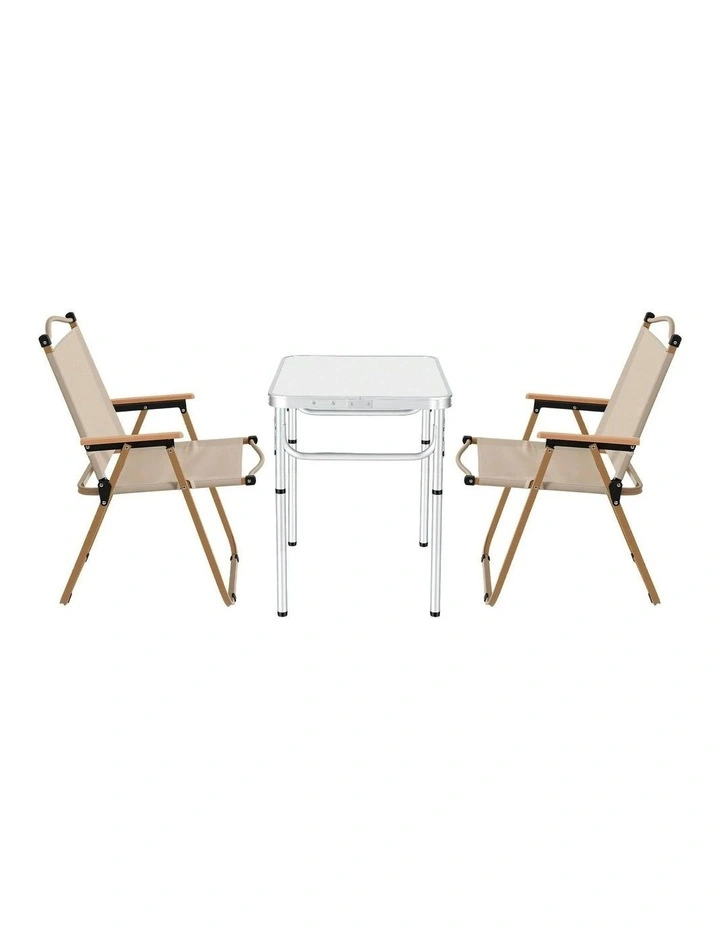 Aluminium Portable Camping Table Chair Set 3 Piece in White image 1