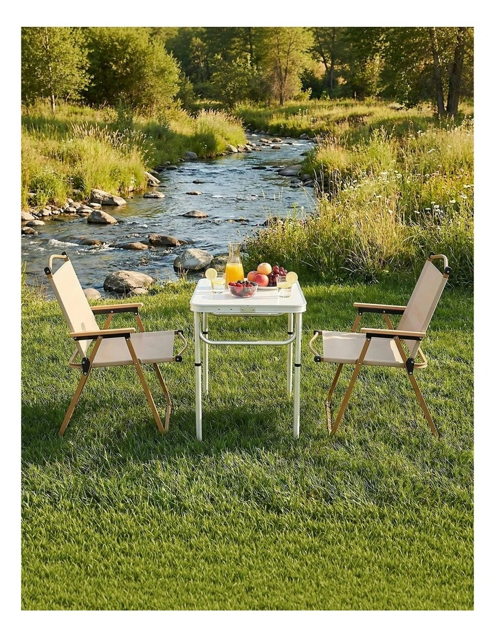 Aluminium Portable Camping Table Chair Set 3 Piece in White image 3