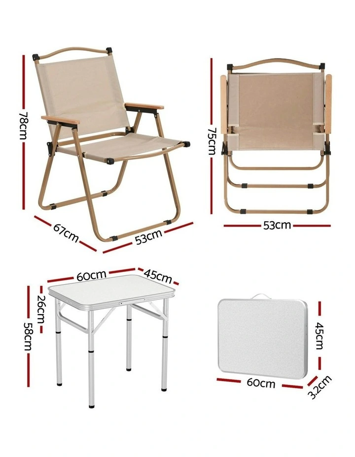 Aluminium Portable Camping Table Chair Set 3 Piece in White image 4