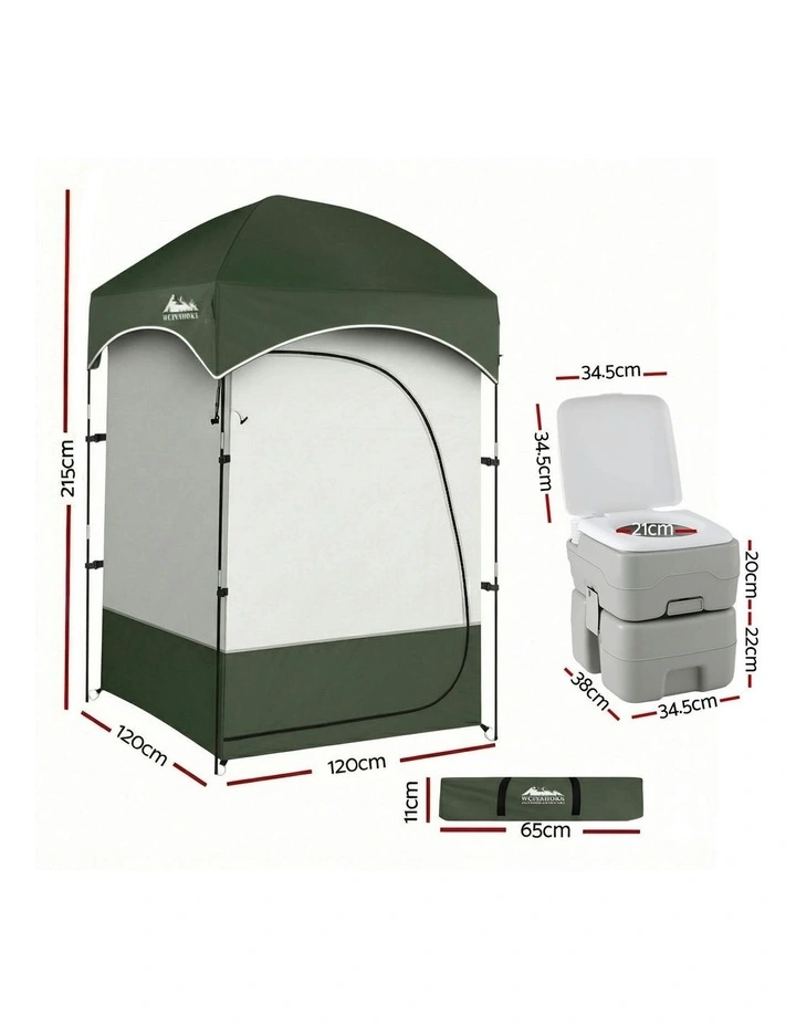 Portable Camping Toilet Shower Tent 20L in Green image 4