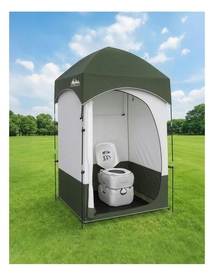 Portable Camping Toilet Shower Tent Set 22L in Green image 3