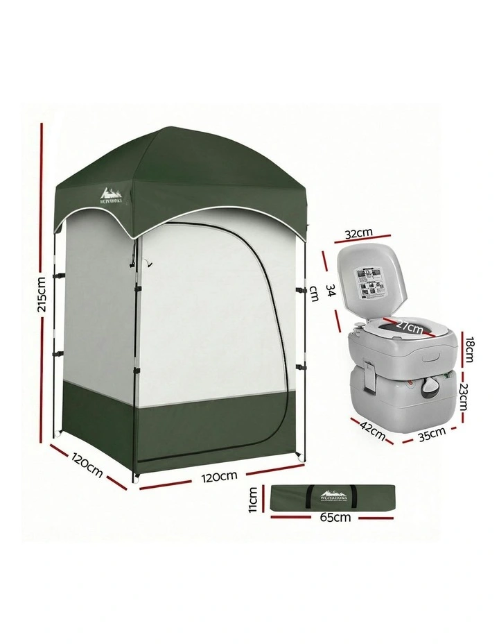 Portable Camping Toilet Shower Tent Set 22L in Green image 4