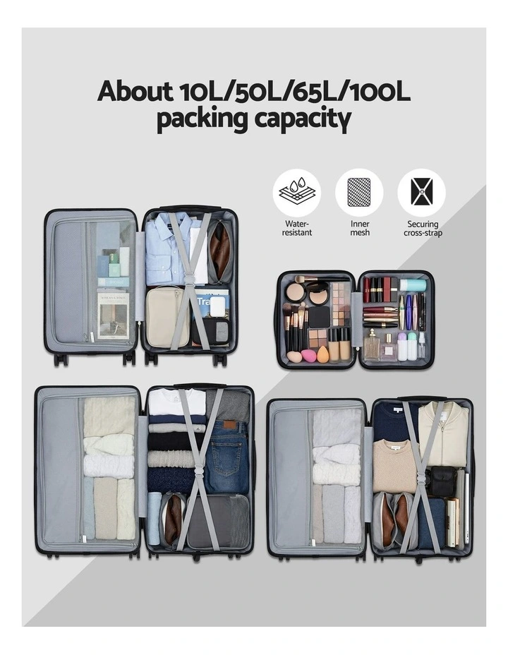 Trunk Luggage Suitcase Set 4 Piece in Black image 2