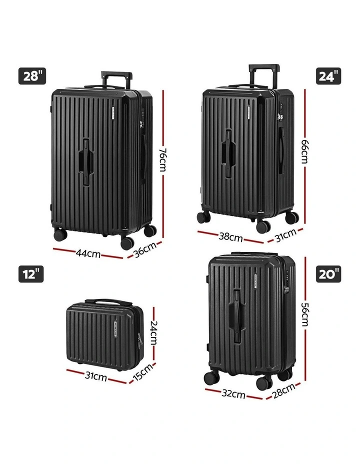 Trunk Luggage Suitcase Set 4 Piece in Black image 4