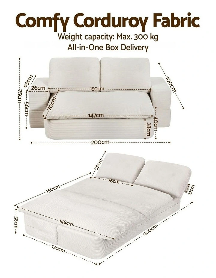 Convertible Folding Boneless Sofa in Beige image 4