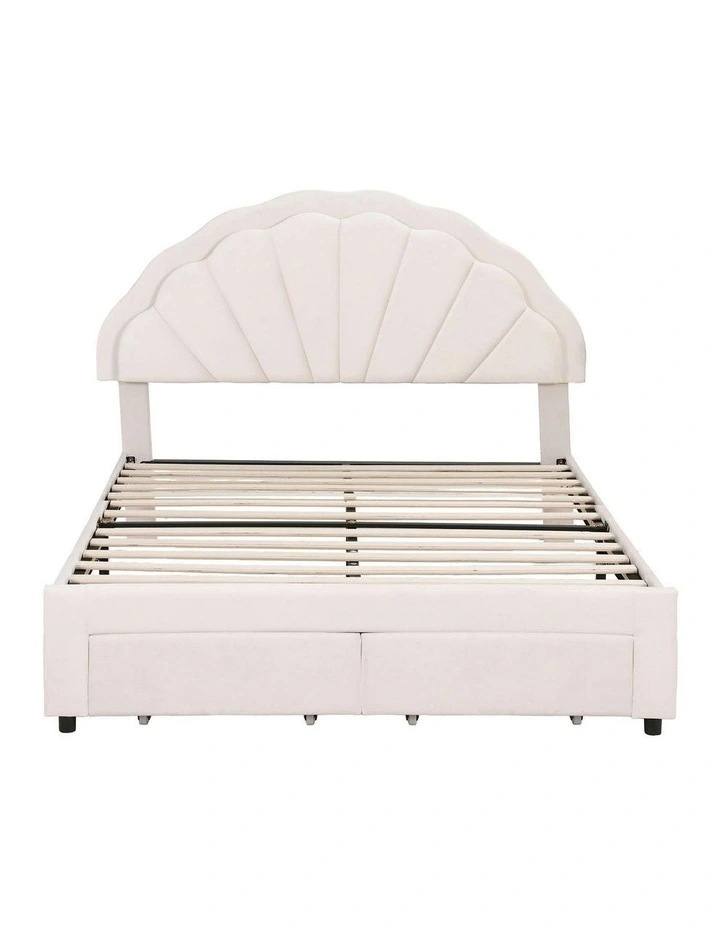 Double Bed Frame with 2 Storage Drawers in White image 2