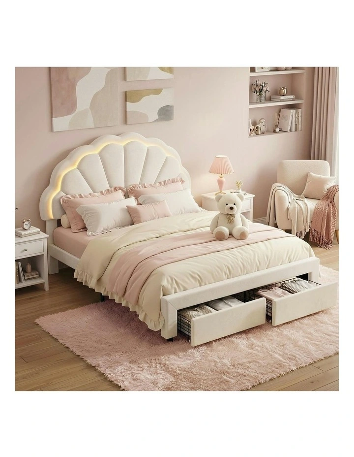 Double Bed Frame with 2 Storage Drawers in White image 3