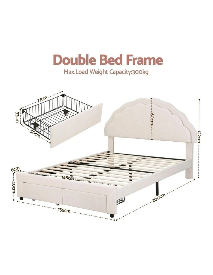 Double Bed Frame with 2 Storage Drawers in White image 4