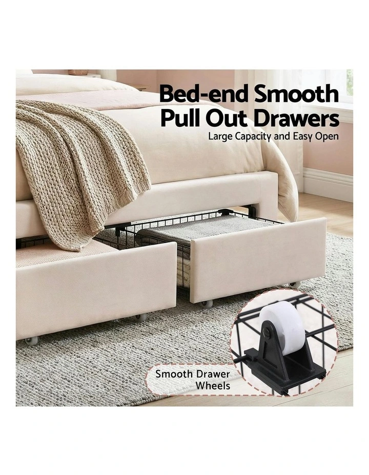 Double Bed Frame with 2 Storage Drawers in White image 7