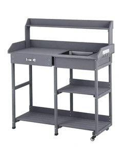 Outdoor Potting Bench Table Storage Cabinet Potters Garden Workstation in Grey