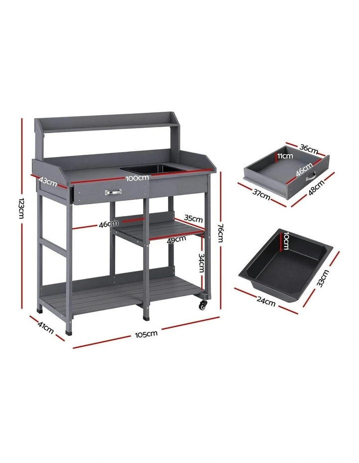 Outdoor Potting Bench Table Storage Cabinet Potters Garden Workstation in Grey image 4