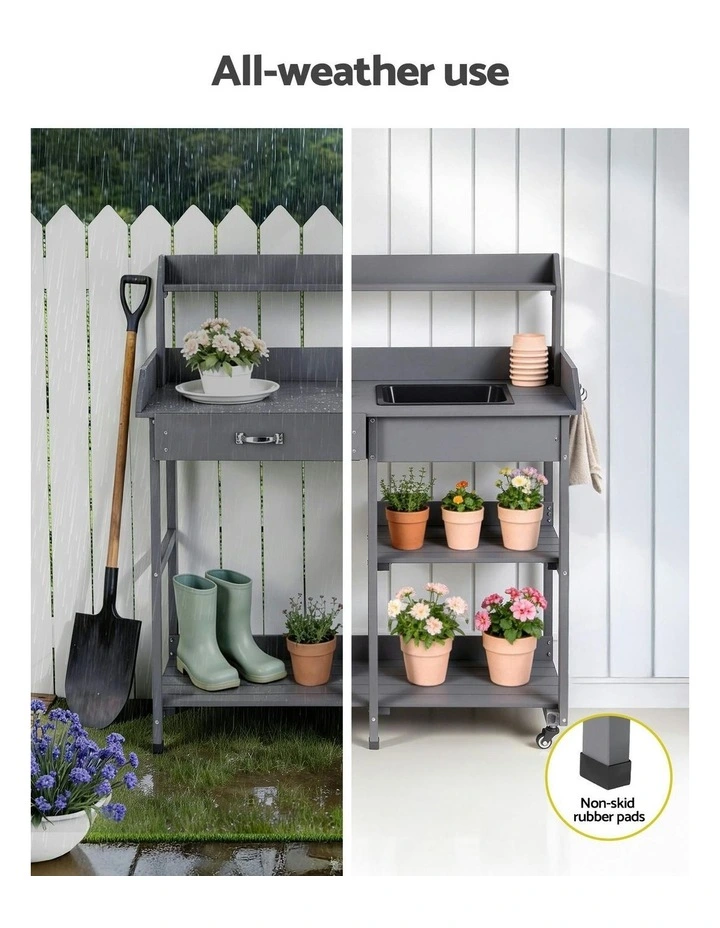 Outdoor Potting Bench Table Storage Cabinet Potters Garden Workstation in Grey image 7