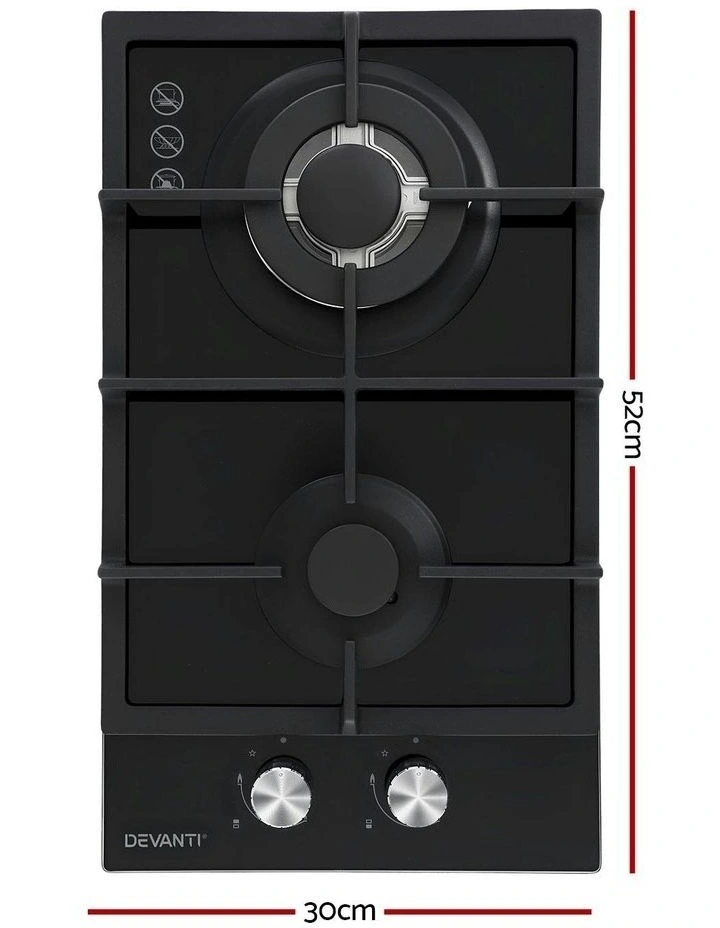 Gas Cooktop 30cm 2 Burner Built-in Stove Glass Cook Top NG LPG Wok Burner image 4