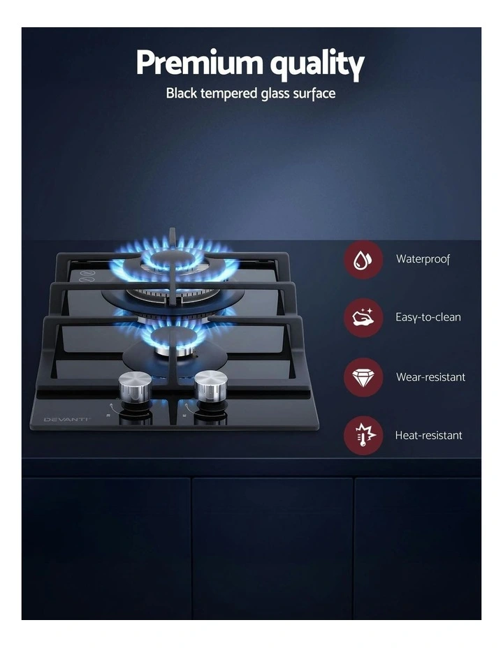 Gas Cooktop 30cm 2 Burner Built-in Stove Glass Cook Top NG LPG Wok Burner image 5