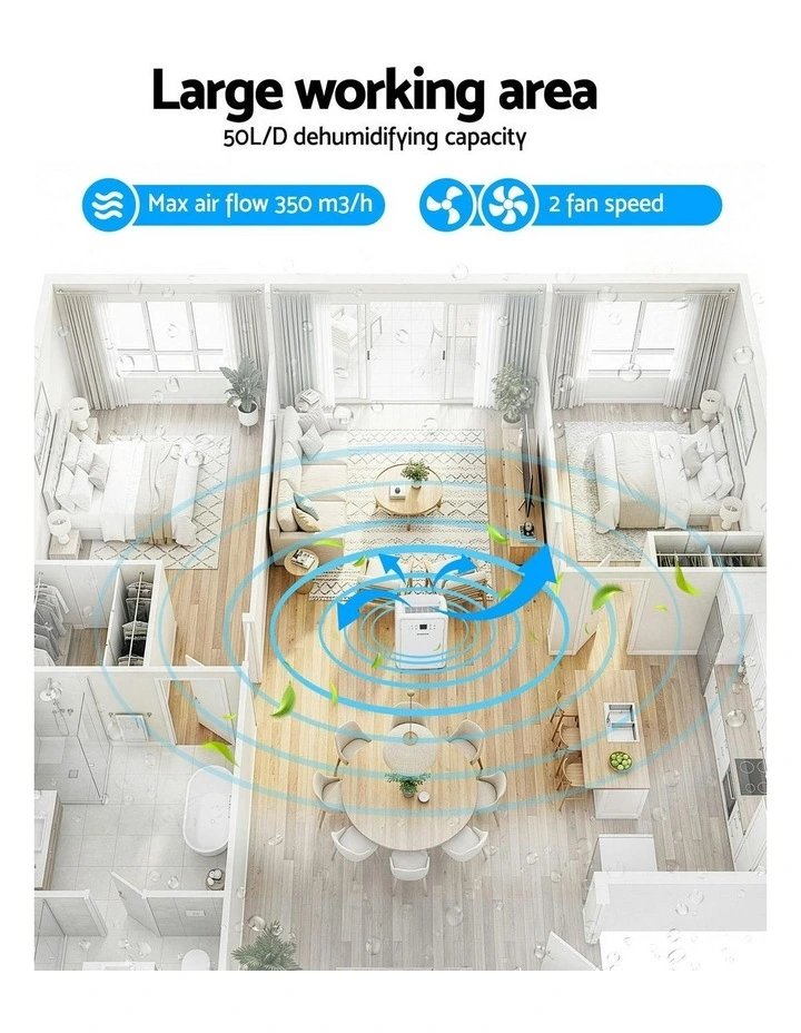 Devanti 50L/Day Dehumidifier Home Air Dryer Mould Moisture 8.5L Tank image 5