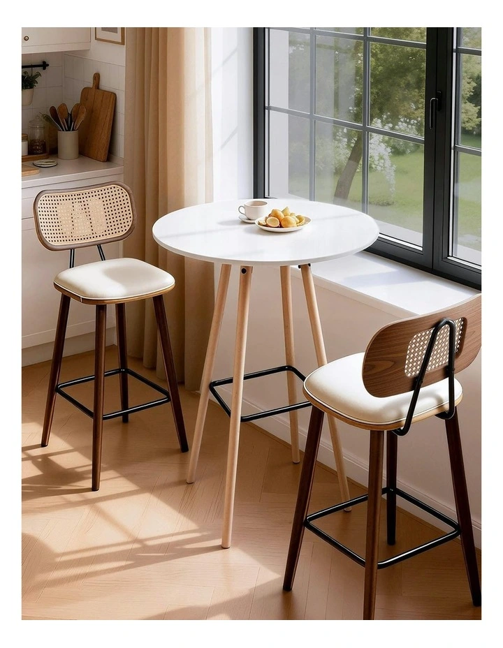 Artiss Bar Table Round Counter Kitchen Dining Desk Pub 98cm Height Wood White image 3