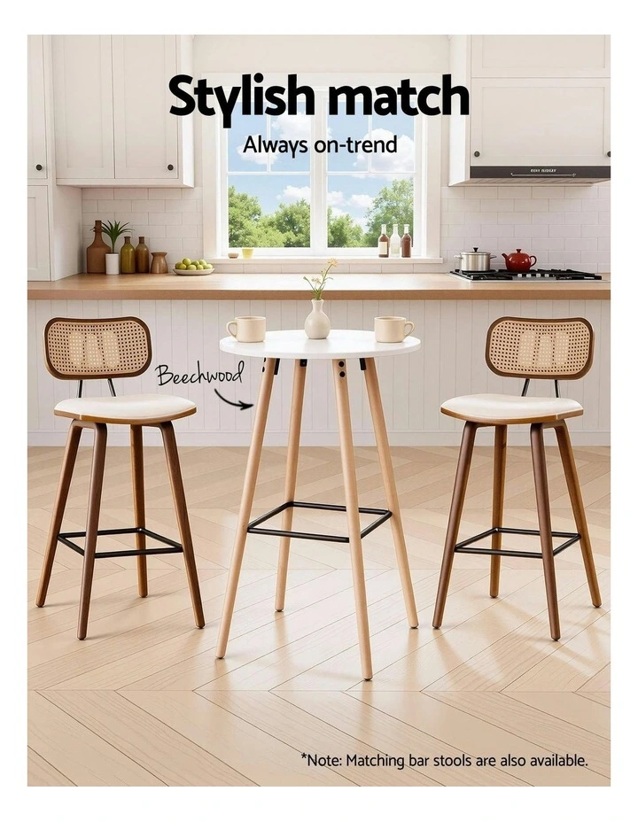 Artiss Bar Table Round Counter Kitchen Dining Desk Pub 98cm Height Wood White image 5