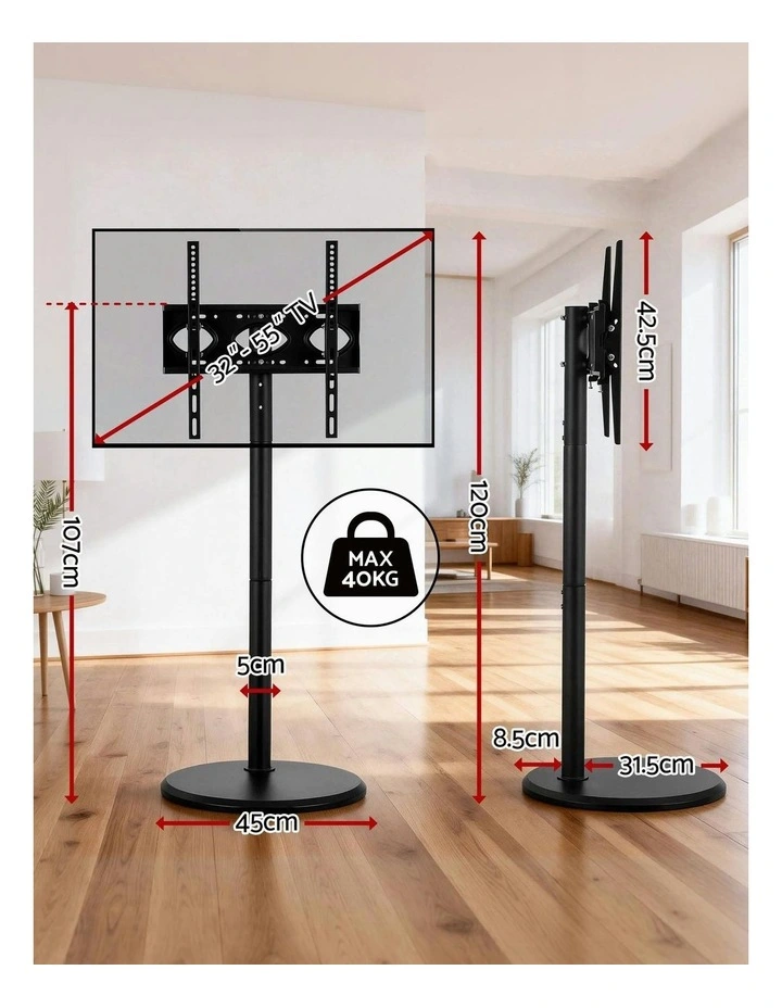Mobile TV Stand With Wheels 32-55 Inch in Black image 4