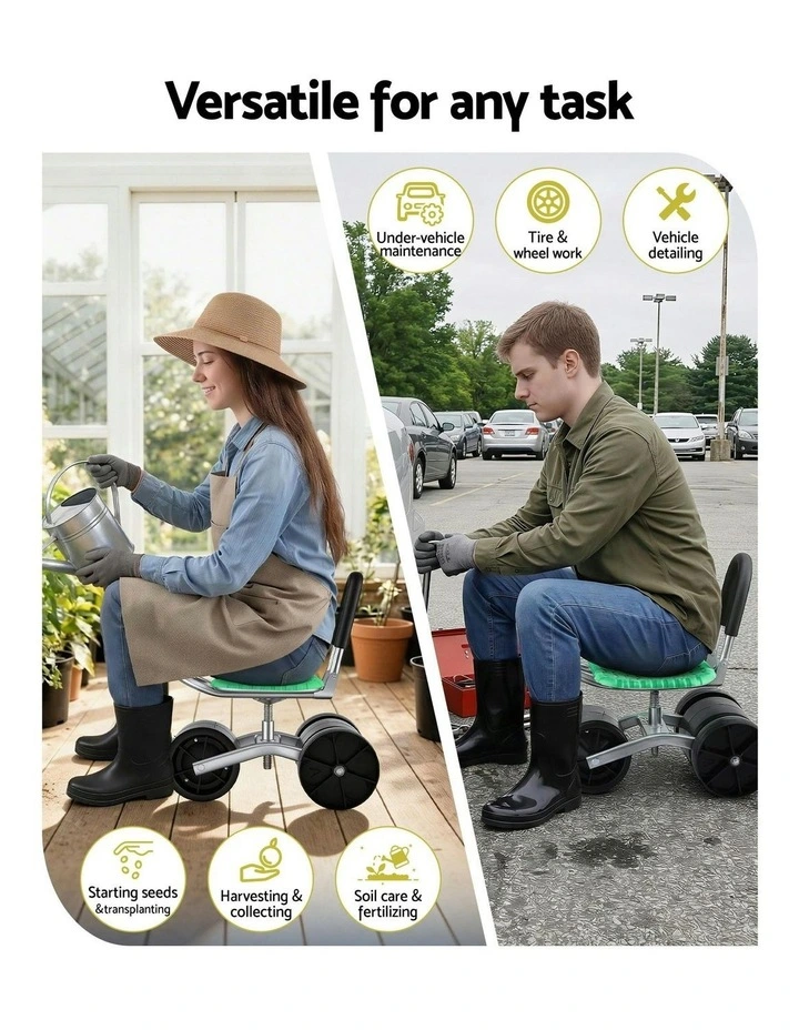 Gardening Rolling Work Seat with Wheels in Green image 5