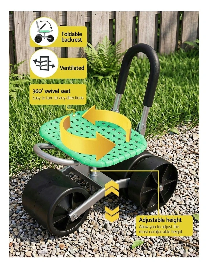 Gardening Rolling Work Seat with Wheels in Green image 6