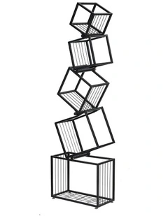 5-Tier Bookshelf Metal Geometric Display Shelf Storage Organizer in Black