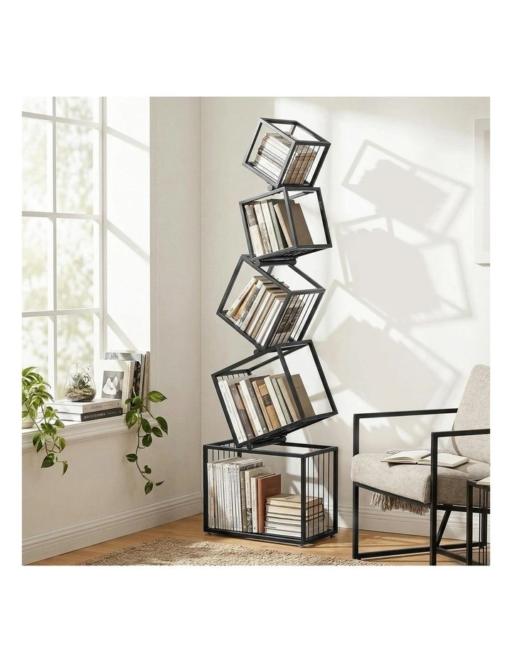 5-Tier Bookshelf Metal Geometric Display Shelf Storage Organizer in Black image 3