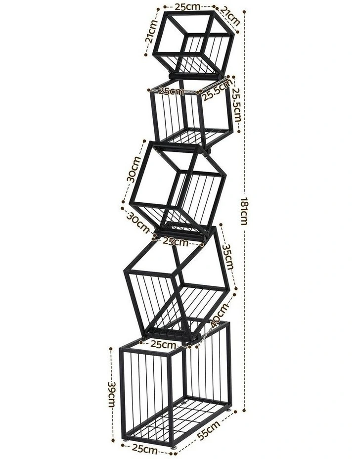 5-Tier Bookshelf Metal Geometric Display Shelf Storage Organizer in Black image 4
