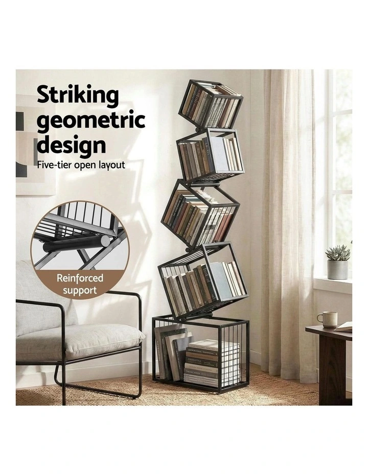 5-Tier Bookshelf Metal Geometric Display Shelf Storage Organizer in Black image 5