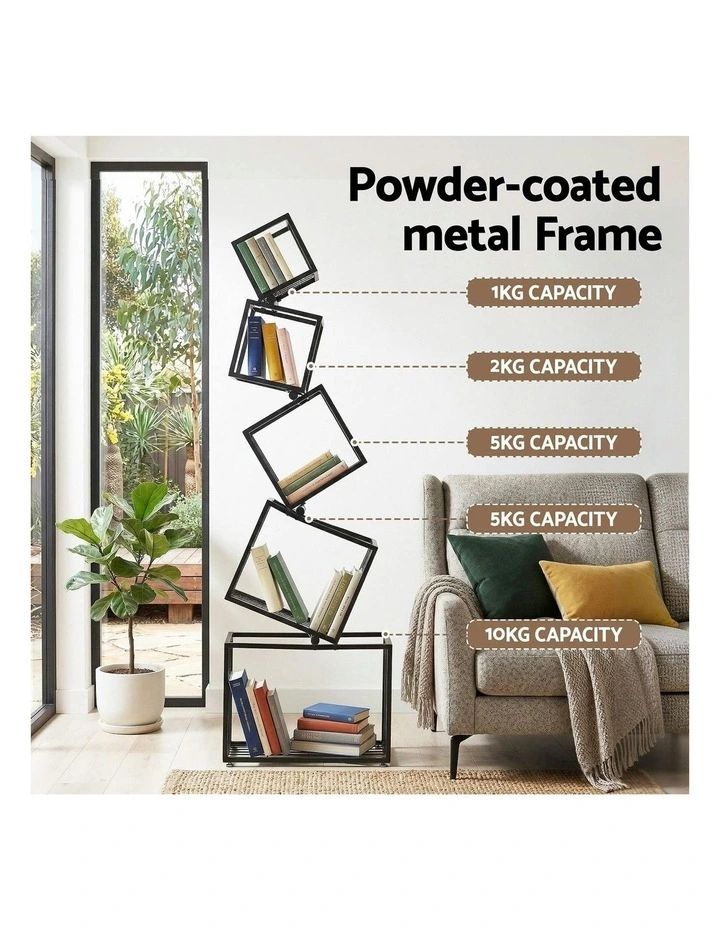 5-Tier Bookshelf Metal Geometric Display Shelf Storage Organizer in Black image 6