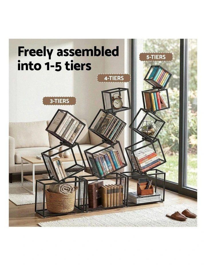 5-Tier Bookshelf Metal Geometric Display Shelf Storage Organizer in Black image 7