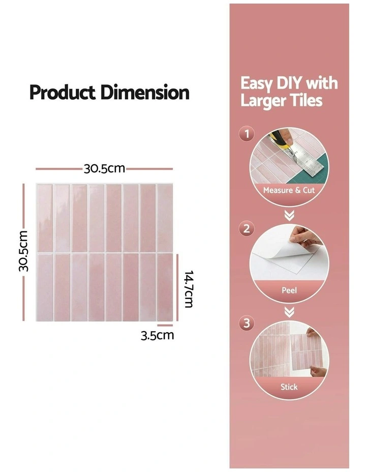 3D Peel and Stick Wall Tiles 10 Sheets in Pink image 4