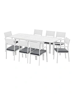 Aluminum Outdoor Extendable Dining Set 9 Pieces in White
