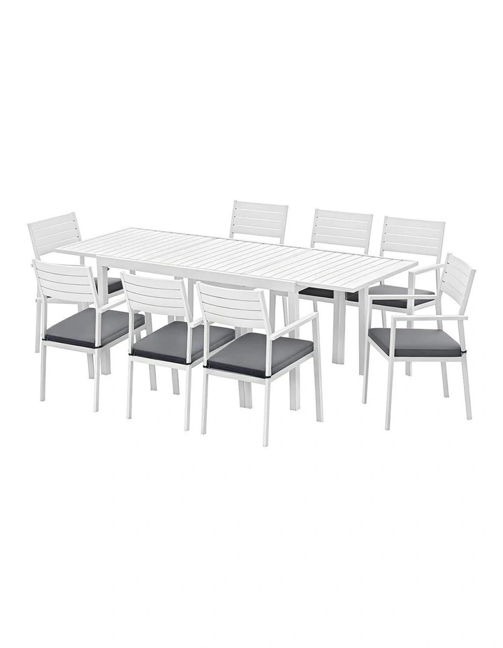 Aluminum Outdoor Extendable Dining Set 9 Pieces in White image 1