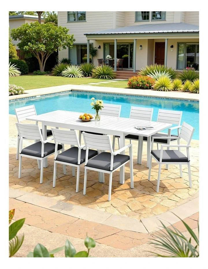 Aluminum Outdoor Extendable Dining Set 9 Pieces in White image 3
