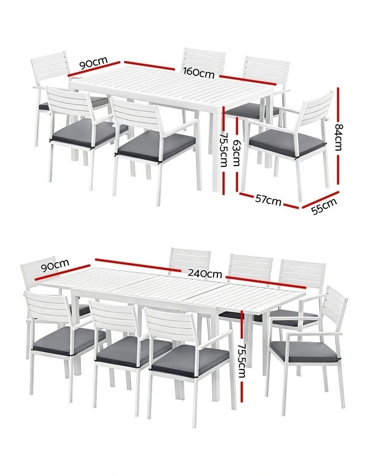 Aluminum Outdoor Extendable Dining Set 9 Pieces in White image 4