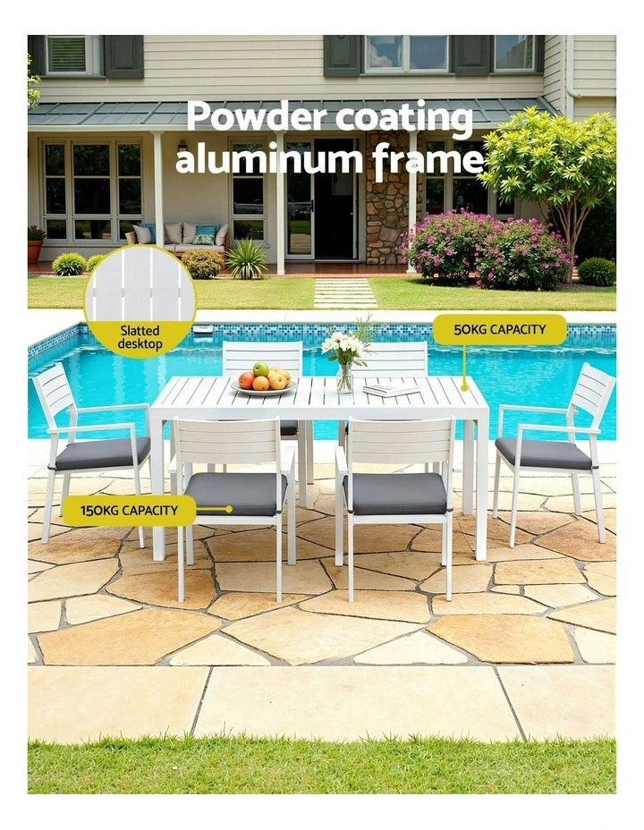 Aluminum Outdoor Extendable Dining Set 9 Pieces in White image 5