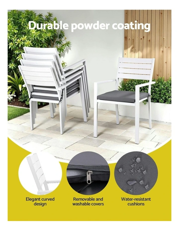 Aluminum Outdoor Extendable Dining Set 9 Pieces in White image 6