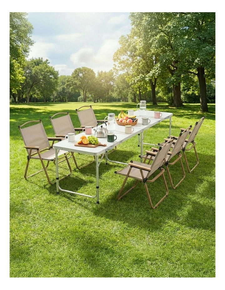 Camping Table Chair Set 7 Piece in White image 3