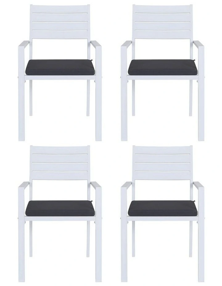 Aluminum Outdoor Dining Stackable Lounge Chairs 4 Pieces in White image 2